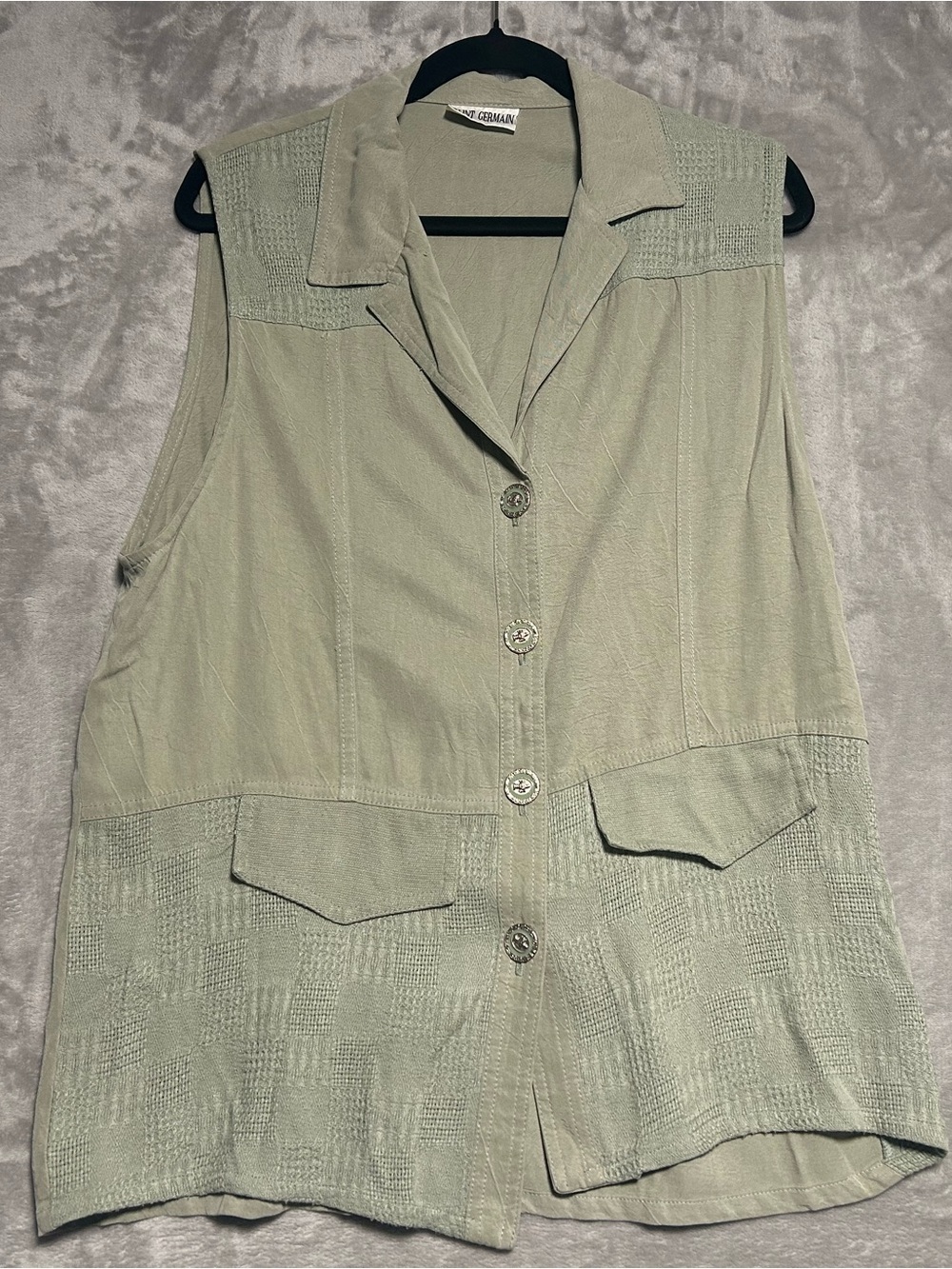 Saint Germain Silk Tank Top Women’s Green Metal Buttons